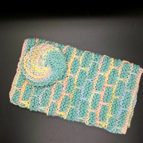 Handmade Knit Green Pink Cotton Wash Dish Spa Cloth Scrubbie Set - Picture 4 of 6